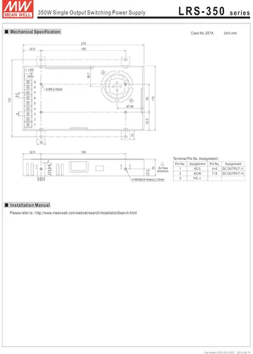 Vista 5 de MEAN WELL Fuente de alimentación conmutable de salida única, 349.2W 36V 9.7A - LRS-350-36