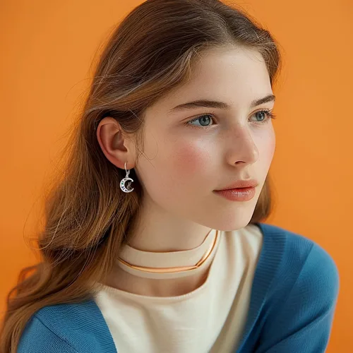 Vista 257 de Aretes colgantes de plata de ley con diseño de árbol de la vida, flor, abeja, animales, gato, colibrí, piedra lunar, turquesa, aretes con cierre