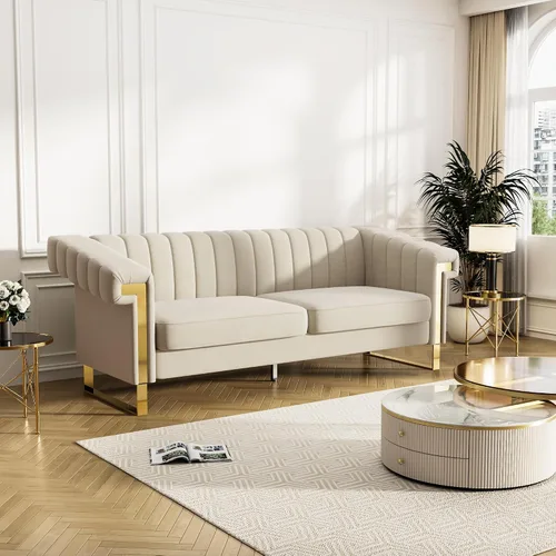 Vista 14 de Sofás de terciopelo de 83 pulgadas para sala de estar, cómodos sofás tapizados de 3 plazas para apartamento moderno para espacios pequeños (negro)