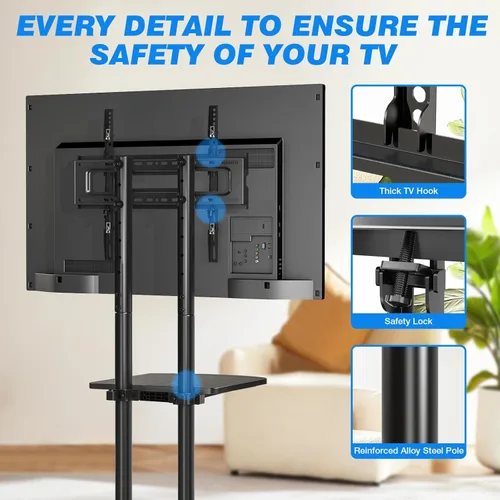 Vista 6 de Rfiver Soporte de TV rodante con estante para laptop, soporte de TV móvil con ruedas mejoradas para televisores de 32 a 75 pulgadas, carrito de TV