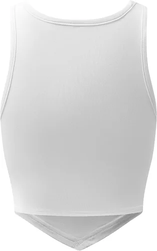 Vista 4 de OThread & Co. Camiseta corta sin mangas con cuello redondo para mujer, dobladillo asimétrico, básica, cómoda, elástica