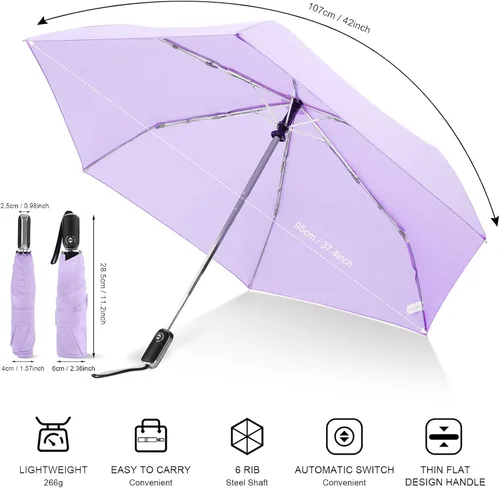 Vista 98 de LEAGERA Paraguas de viaje compacto para bolso, mango plano, impermeable para lluvia ligera