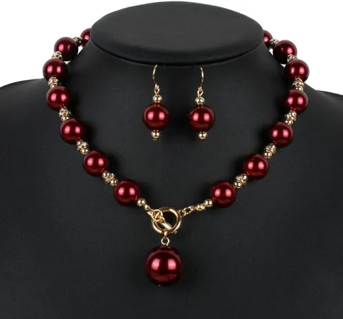 Vista 4 de Conjunto de joyería elegante para mujer, collar y aretes de perlas de imitación de diamantes de imitación