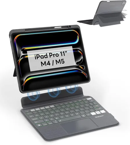 Vista 13 de EIP Funda con teclado Bluetooth para iPad de 10.2 pulgadas (7ª/8ª/9ª generación) y iPad Air de 10.5 pulgadas (3ª generación), funda magnética