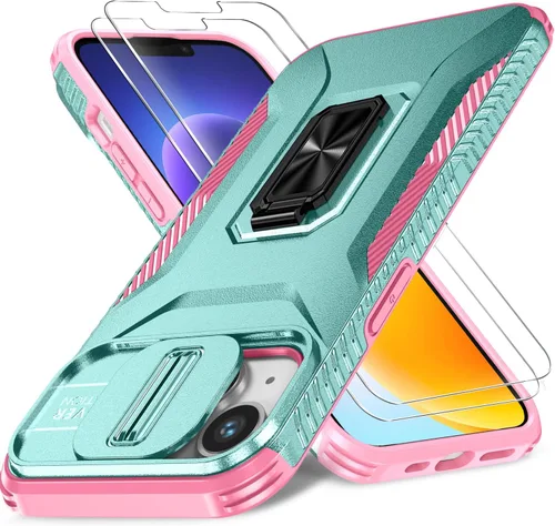 Vista 16 de Funda HakkTaoo para iPhone 13/iPhone 14 de 6.1 Pulgadas con Funda Deslizante para Cámara + Protector de Pantalla (2 Paquetes), Funda Protectora a