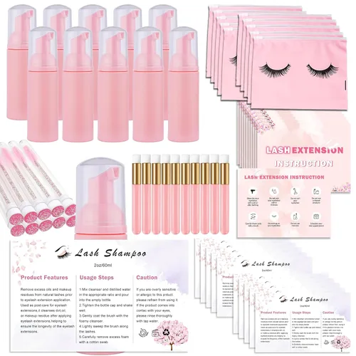 Vista 7 de Kit de limpieza de extensiones de pestañas 50pcs para clientes (negro) 10pcs Lash Brushes,10pcs Eyelash Cleaning Brush,10pcs Lash Bottles,10pcs