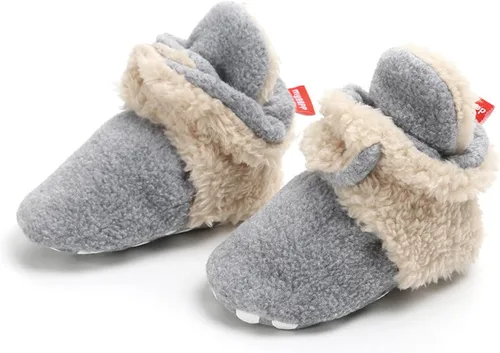 Vista 4 de EnJoCho Pantuflas de forro polar para niñas recién nacidas y niños con suela suave antideslizantes para primeros caminos gris 12-18 meses