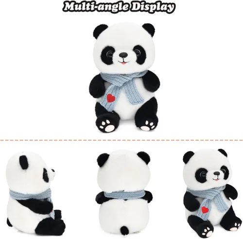 Vista 2 de Muñecas de panda de 9.8 pulgadas con bufanda de corazón de amor, juguetes de peluche suaves de animales de peluche, regalos de cumpleaños para Azul