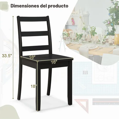 Vista 3 de ERGOMASTER Juego de 4 sillas de comedor de madera, sillas de cocina de madera sin brazos con respaldo, sillas laterales de restaurante para estudio