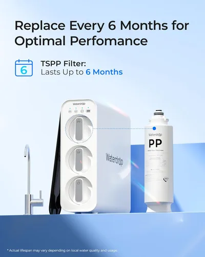 Vista 3 de Waterdrop TSPP Filtro de agua para debajo del fregadero de sedimentos, reemplazo TSU-W Sistema de filtro de agua ultrafiltración de 3 etapas