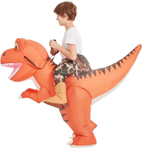 Vista 6 de GOOSH Disfraz inflable de dinosaurio para niños que montan en T Rex Air Blow Up Funny Fancy Dress Halloween Party Cosplay disfraz