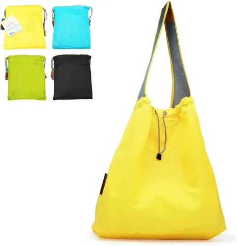 Vista 13 de Paquete de 4 bolsas de compras plegables de nailon Ripstop reutilizables con bolsa y bolsillo interior, cordón