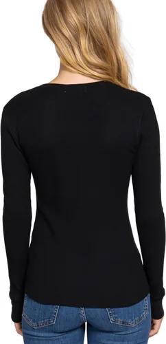 Vista 4 de Sudadera básica de manga larga para mujer, cuello redondo y cuello en V, ajustada, térmica, cálida, talla Plus (S-2XL)