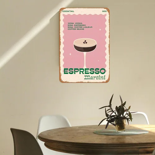 Vista 4 de Arte de pared Espresso Martini – Cartel de metal retro de cóctel para decoración de bar del hogar, regalos de Martini expreso, arte de Martini