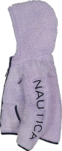 Vista 2 de Nautica Sudadera con logotipo para niña, sudadera con capucha de forro polar con cremallera frontal completa y bolsillos
