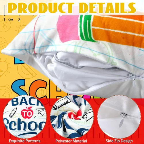 Vista 2 de 8 fundas de almohada de regreso a la escuela, 18 x 18 pulgadas, composición, fundas de almohada para cuadernos, fundas de almohada para el aula