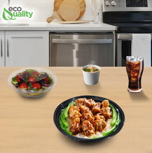 Vista 5 de Recipientes redondos de plástico para preparación de comidas con tapas para microondas, 16 onzas, 50 unidades, con tapa, certificado sin BPA