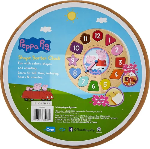 Vista 2 de Peppa Pig Rompecabezas de reloj clasificador de formas para 36 meses a 48 meses, 14 piezas (números de 12 piezas + reloj + soporte)