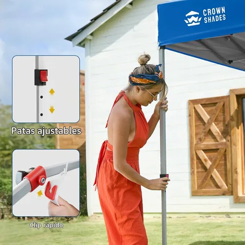 Vista 4 de CROWN SHADES Toldo desplegable de 8 x 8 con 1 pared lateral, tienda de Azul