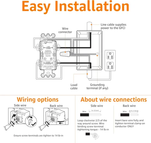 Vista 4 de Amazon Basics Receptáculo GFCI resistente a la intemperie con indicador LED, resistente a manipulaciones, protección contra fallas a tierra, 15