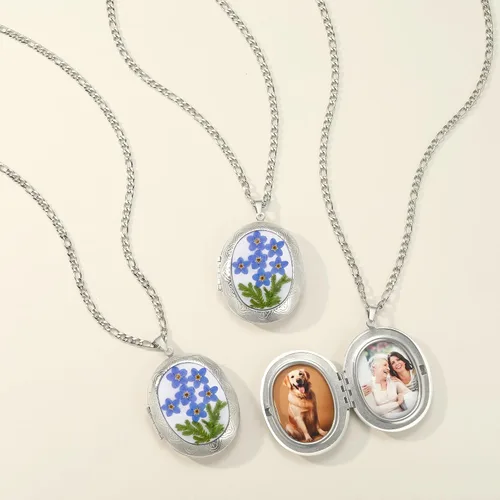 Vista 82 de Forget-Me-Not and Queen Anne's Lace Pressed Wildflower Necklace Birth Month Real Flower Necklace Gold/Silver Pressed Flower Jewelry