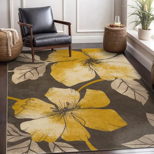 Vista 22 de CAMILSON Solana - Alfombra moderna con diseño floral de 2 x 3 pies, antideslizante y parte trasera de goma, negro - flores grises, alfombra