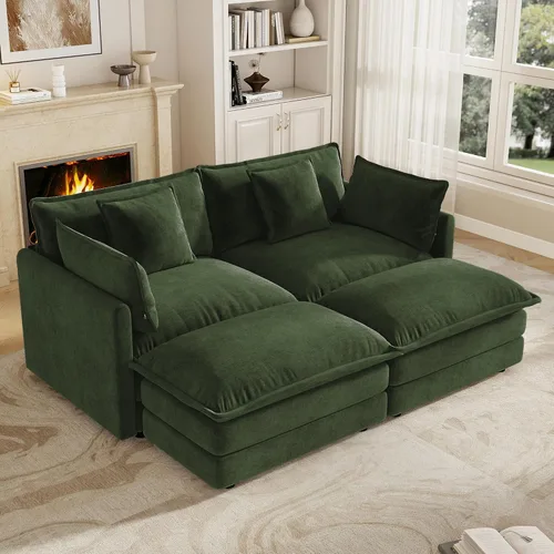 Vista 19 de Sofá modular de felpilla de 111.4 pulgadas, moderno juego de sofá de 3 asientos con asiento profundo, cómodo sofá nube con cojín de espuma doble