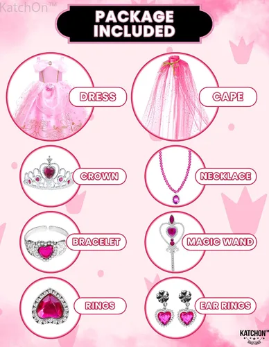 Vista 4 de KatchOn, Princess Costume for Girls with Cape - Girls Princess Dress up Costume with Accessories Crown, Necklace and Bracelet