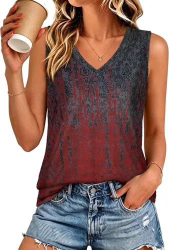 Vista 29 de Camisetas de verano para mujer, sin mangas, con cuello en V, ajuste holgado, casual, blusa tipo túnica Ab Cadetblue