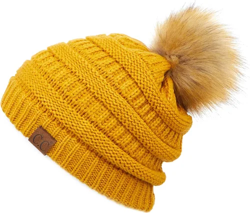 Vista 141 de Gorro unisex liso con pompón y ribete (HAT-43) de C.C Hatsandscarf Exclusives Marfil
