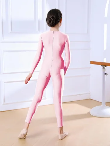 Vista 5 de Unitardo de manga larga de cuerpo completo para niñas de una pieza para gimnasia y danza