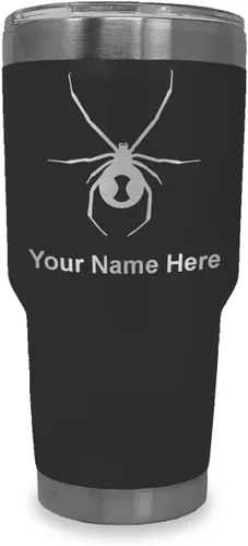 Vista 30 de LaserGram Vaso aislado al vacío de 20 onzas, araña viuda negra, grabado personalizado incluido (negro)