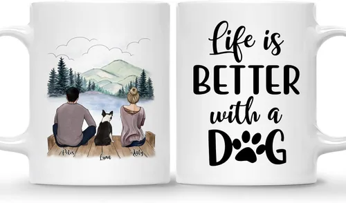 Vista 23 de Taza Personalizada de Gossby para Perros - La vida es mejor con perros (2 hombres - 2 perros) - Taza de perro personalizable para papás de perros