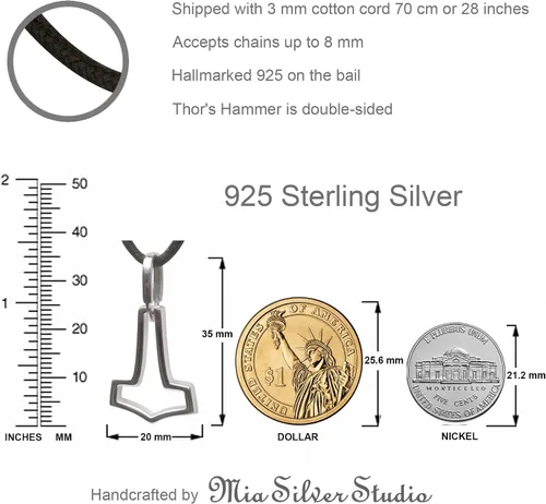 Vista 4 de Simple Thors Hammer Mjolnir Necklace 925 Sterling Silver - CutOut Viking Axe Pendant Charm - Minimalist Norse Nordic Scandinavian Jewelry Gifts for