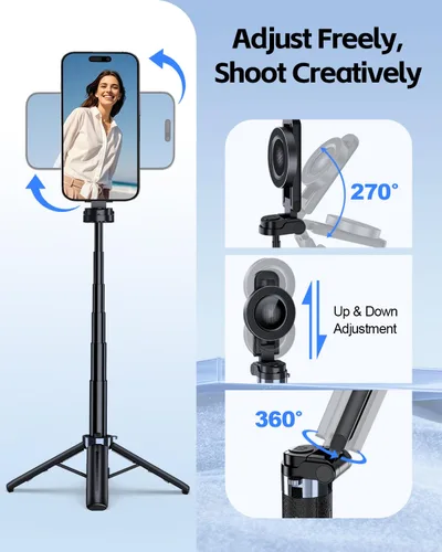 Vista 3 de UBeesize Mini trípode magnético para selfie stick con control remoto recargable, trípode de bolsillo para iPhone/Android, soporte de viaje compacto