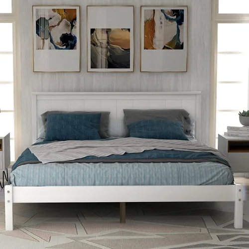 Vista 10 de Merax Base de cama de madera tamaño individual con cabecero, cama de plataforma de madera de granja con espacio debajo de la cama de 11.8 pulgadas