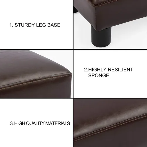 Vista 5 de Asense Taburete otomano de piel sintética, asiento acolchado rectangular pequeño con patas antideslizantes (marrón)