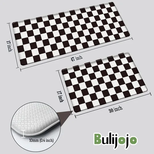 Vista 4 de Bulijojo Buffalo - Juego de 2 tapetes de cocina antifatiga a cuadros, impermeables, para fregadero de cocina, tapetes acolchados para cocina, tapete