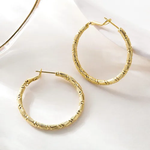 Vista 5 de Gold Hoop Earrings for Women, 14K Gold Earrings, Thick Gold Hoop Earrings for Women Gold 14K, Gorgeous and Solid Line Cutting Design, Gold Earrings