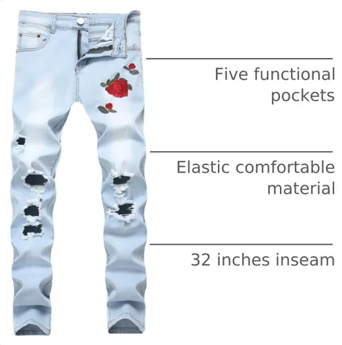 Vista 4 de Fredd Marshall - Pantalones de mezclilla para hombre, ajustados, rasgados, elásticos, estilo slim fit 1823