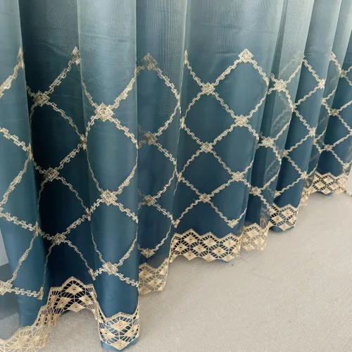 Vista 8 de Amidoudou 1 par de cortinas geométricas de doble capa para sala de estar, cortinas bordadas con patrón de diamante degradado para dormitorio