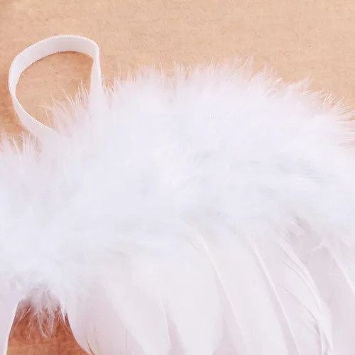 Vista 5 de Nishine Paquete de 2 alas de ángel de plumas blancas para recién nacidos, juego de diadema para bebé, cosplay, niñas, disfraz de fotografía
