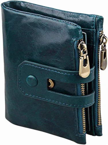 Vista 3 de Baellerry mujeres RFID bloqueo cartera pequeña vintage cuero de vaca cartera para mujer (azul1)