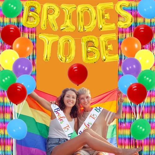 Vista 5 de Decoraciones de despedida de soltera lesbiana, globos de novias, decoraciones de despedida de soltera LGBTQ, decoraciones de compromiso de boda
