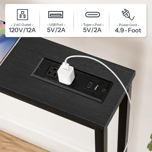 Vista 8 de HOOBRO - Mesa de consola estrecha de 63" con estación de carga, mesa de sofá de 5.9" con 2 tomas de corriente y puertos USB, mesas largas de entrada