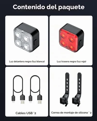 Vista 7 de Akale Bike Lights Set, Rechargeable Bicycle Lights Front and Rear, 4 Light Mode Options, Bike Headlight, IPX4 Waterproof, Easy to Install for Men