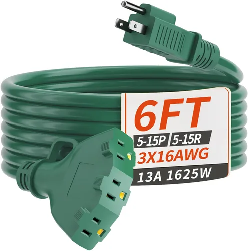 Vista 19 de PlugSaf Cable de Extensión para Exteriores de 50 Pies Calibre 16/3 con Múltiples Tomacorrientes Indicador de Luz, Cable de Extensión Flexible de 3