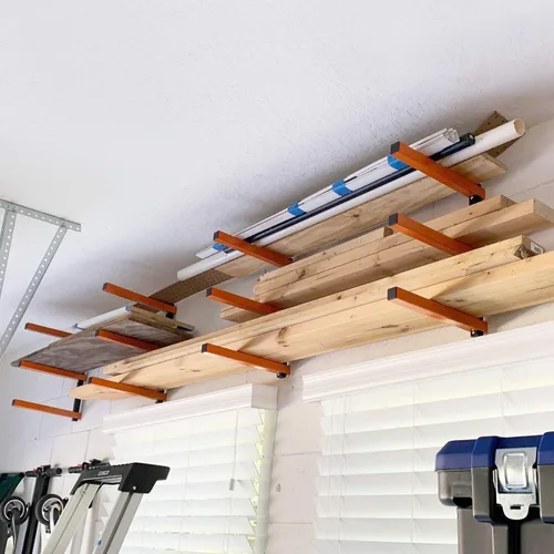 Vista 2 de Ultrawall Organizador de madera de montaje en pared y estante de metal para almacenamiento de madera con 3 niveles