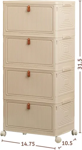 Vista 3 de 20 QT (80 QT Total) Foldable Storage Cabinet with Doors – 4 Tier Stackable Organizer, Collapsible Plastic Storage Bins with Magnetic Doors