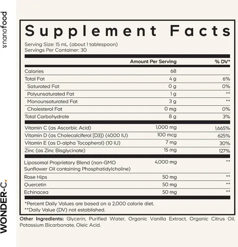 Vista 2 de Codeage Vitamina C líquida de 1000 mg, vitaminas D3, E y zinc, rosa HIPS, quercetina, equinácea, suplemento de vitamina C liposomal vegano, sin OMG